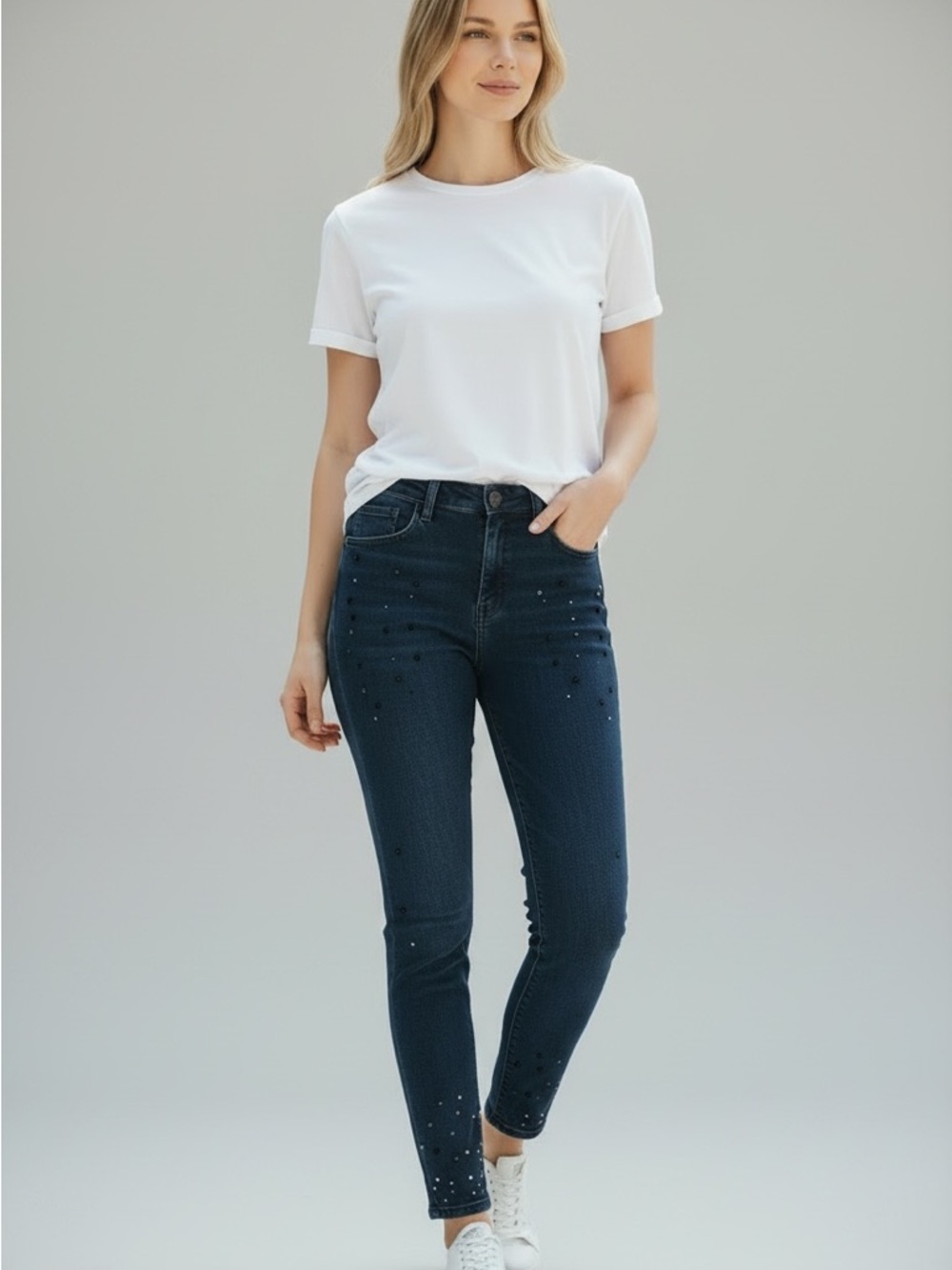 MAVI jeans Tess style size 30 crystal beaded high-rise skinny pearls incrusted